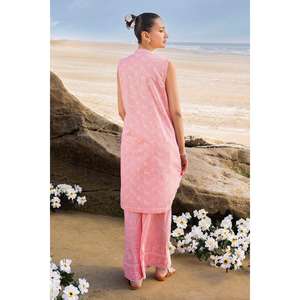 Conjunto de Traje Jacquard Color Durazno y Beige para Mujer, 2 Piezas, Sin Coser, Atuendo Moderno - Product Image 2