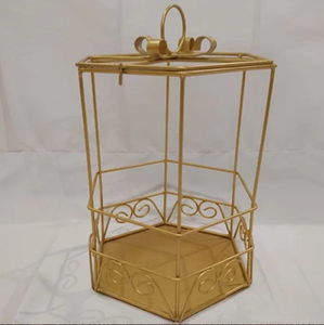 Circular metal <b>gift</b> <b>basket</b> decorative hamper with intricate patterns for luxury gifting and home available at wholesale prices - Product Image 6