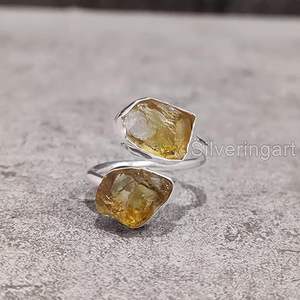 Bague pour femme en argent sterling 925, pierre précieuse citrine naturelle, pierre de naissance de novembre, double pierre, bijoux faits à la main pour Noël - Product Image 5