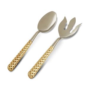 Ensemble de couverts pour salade en acier inoxydable, design chaîne en laiton antique doré, poignée faite à la main, outils pour salade - Product Image 3