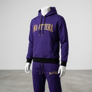 <b>Men</b> Purple Hoodie Tracksuit Set <b>Pullover</b> Sweatshirt Jogger Pant Premium Sportswear Gym Training Running Fitness Daily Activewear - Product Image 4