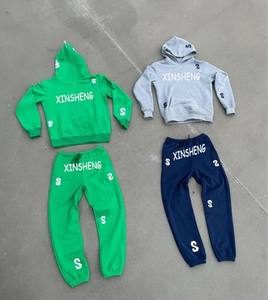 High Quality Custom Cropped Unisex Zip-Up Hoodie Sweatpants Jogger Tracksuit Set Men's <b>Patch</b> Embroidery Plus Size Winter - Product Image 4