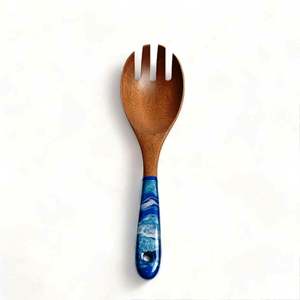 Juego de servir ensalada de madera y resina epoxi hecho a mano de Color azul, Juego de 2 servidores de ensalada de 10 pulgadas, producto indio hecho a mano - Product Image 1