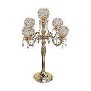 3 Arms Table Decoration Large Size Gold Polished Metal and Crystal Stylish <b>Candelabra</b> Best Quality Unique <b>Candelabra</b> in India - Product Image 2