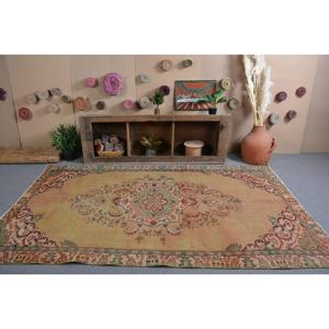 Vintage Turkish Rug 5.4x9.2 ft (166x280 cm), <b>Brown</b> Ikat <b>Wool</b> Rug - Product Image 3