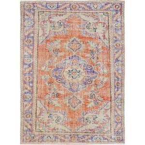 Alfombras de Lana Anudadas a Mano en Rojo Anaranjado Estilo Boho Pae-3247 para Habitación Juvenil, Diseño Abstracto de Medallón para Pasillo, Rectangular para el Hogar - Product Image 1