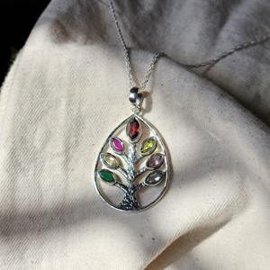 Colgante de plata del árbol de la vida facetado Chakra con múltiples piedras para ocasiones de regalo - Product Image 5