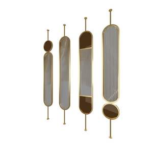 Paravent de séparation de pièce géométrique moderne, pliable, élégant, pour la maison ou le bureau, panneau décoratif avec charnières dorées - Product Image 3