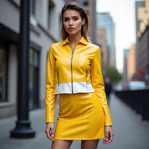 100% Genuine Leather 2025 Trend Girls Crop Tops Cropped High Cut PU Leather Short <b>Jackets</b> Motorcycle <b>Jacket</b> for Women Streetwear - Product Image 4