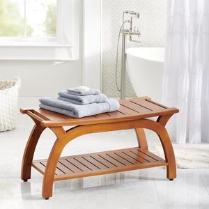 Banc de douche en teck massif avec étagère inférieure, siège de spa pour salle de bain, fabricant, fournisseur, exportateur d'Indonésie - Product Image 1