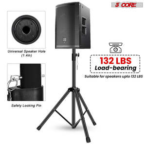 5 Core Speaker Stand 4Ft Adjustable Heavy Duty PA DJ <b>Tripod</b> Studio Monitor Stands w 35mm Insert - Product Image 3