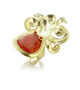 Handmade Coral Ring In 925 Silver Plated With 18 KT Gold Fashionable Jewelry For Women
