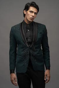 Esmoquin bordado de diseñador verde oliva, traje de boda Vintage para padrinos de boda, trajes completos, traje de esmoquin Formal para graduación - Product Image 4