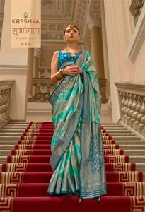 Ropa de Fiesta Moderna India y Pakistaní de Seda Satén Superior Gaji con Acabado Pallu Marmo - Product Image 5