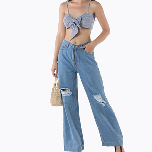 OEM Mujeres Nueva moda de cintura alta con detalle recortado Pantalones vaqueros rectos Jeans de calidad superior - Product Image 3