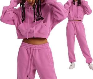 Sudaderas con capucha personalizadas para mujer, sudaderas de gran tamaño con lavado ácido, Impresión de hojaldre, fabricantes de peso pesado, tops cortos, sudaderas con capucha - Product Image 3