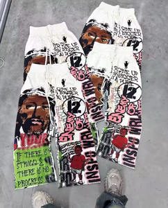 Vente chaude pantalons pour hommes partout imprimé coton éponge français pantalons de survêtement à jambes larges surdimensionné poids lourd Baggy pantalons de survêtement lavés - Product Image 2
