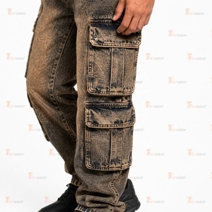 Jeans cargo en denim pour hommes sur mesure, vente en gros, pantalons cargo multi-poches de qualité supérieure, vêtements de travail utilitaires, streetwear décontracté, coton extensible - Product Image 6