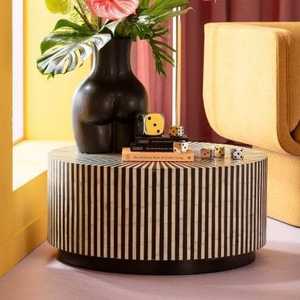 Premium Eco-Friendly Black Bone Inlay Round Coffee Table Handmade Waterproof Modern <b>Furniture</b> for <b>Home</b> <b>and</b> Office <b>Decor</b> - Product Image 3