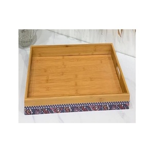 Plateau à collations forme ronde en bois et nacre plateau de service au chocolat à des prix raisonnables - Product Image 3