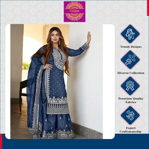 Conjunto de Kurti, Gharara, Sharara y Dupatta para Mujer, en Georgette Sintética Pesada, Listo para Usar, Completamente Cosido, con Bordado Pesado y Trabajo de Lentejuelas - Product Image 4