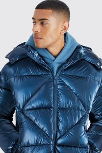 Men's Plus Size Quilted Puffer <b>Jacket</b> Custom Solid Color Winter Outwear Waterproof Polyester/Cotton Hooded <b>Reversible</b> - Product Image 4
