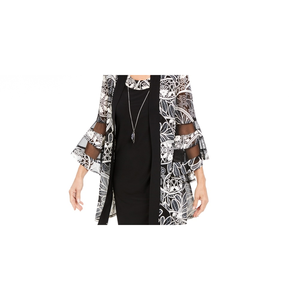 Abito primaverile da donna R&M Richards color antracite taglia 4 Petite con stampa, giacca a campana e collana inclusa - Product Image 2