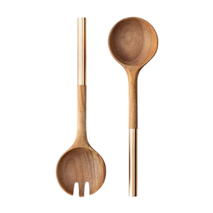 Cuchara y Tenedor para Servir Ensaladas de Madera Hechos a Mano con Mango Natural para Decoración de Mesa de Comedor, Utensilios para Ensaladas - Product Image 2