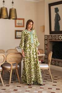 Kaftan long vintage été 2025 pour femmes, vente en gros, style bohème, col en V, volants brodés, 100% coton, coupe trapèze, streetwear - Product Image 2