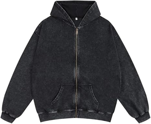 Sudadera con Capucha Extra Grande Estilo Vintage para Mujer, Chaqueta Holgada con Lavado Ácido, Estilo Y2K Retro Grunge, Sudadera con Cremallera, Ajuste Holgado, OEM - Product Image 6