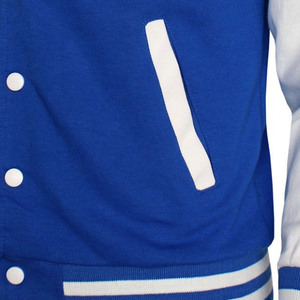 2026 Customized Designs <b>Men's</b> Distress Embroidery Blue and <b>White</b> Varsity CollegeBaseballjacket for <b>men</b> DDP Shipping - Product Image 2