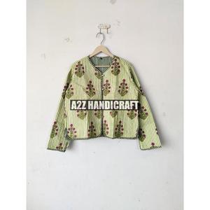 Manteau matelassé à poche en coton imprimé bloc indien cadeau veste courte matelassée à fleurs de bohème vintage pour femmes - Product Image 1