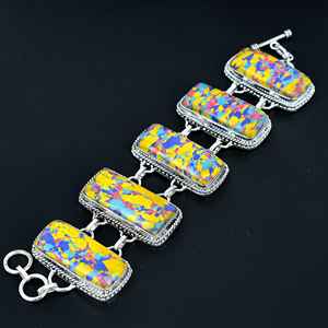 Mosaico Arco Iris jaspe pulsera mosaico jaspe piedra preciosa hecha a mano 925 pulsera de plata esterlina mosaico jaspe pulsera para regalo - Product Image 4