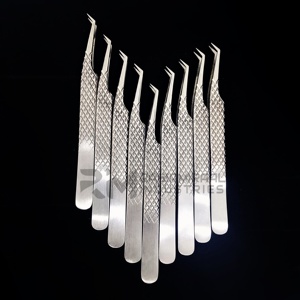 Pinzas de extensión de pestañas de acero inoxidable plateado RMI Diamond Grip Juego de puntos de 45 grados - Product Image 4