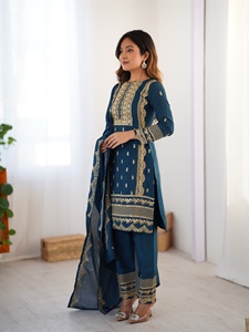 Haut et bas prêts à porter en tissu georgette imprimé à l'écran et brodé pour femmes, Kurti ethnique, vibe ethnique, coton Lehenga - Product Image 4