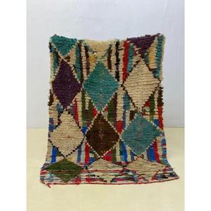 Tapis Boucherouite marocain authentique fait main, style bohème chic, coloré, vintage, artisanat Atlas, décoration. - Product Image 1