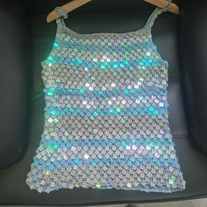 2025 New Fashionable Women's Square Customizable Handmade Crochet Solid Color <b>Sequin</b> Strap <b>Top</b> - Product Image 2