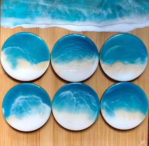 Modern Resin Wood Coaster Set Natural Hardwood and <b>Clear</b> Epoxy Resin <b>Table</b> Coasters for Home Decor - Product Image 1