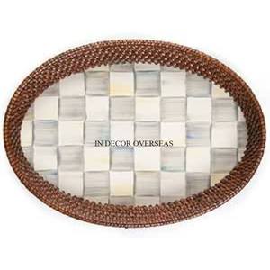 Centre de table de mariage et de fête desservant un plateau en rotin de forme ronde avec incrustation de nacre Design attrayant - Product Image 1