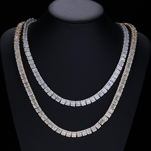 Collier tennis de luxe en moissanite et diamant taille baguette, or bicolore, style hip-hop glacé - Product Image 2
