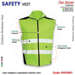 Chaleco de seguridad de alta calidad en Softshell 100% poliéster Limegreen GSM 300 con tiras reflectantes ropa de seguridad de tráfico para hombres - Product Image 2