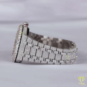 Top notch đồ trang sức mỹ Iced Đồng hồ cơ khí trắng tím Lab Grown kim cương hiển thị Analog Glass quay giá cả cạnh tranh - Product Image 6