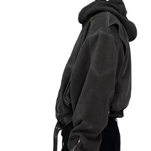 Sudadera con capucha unisex 450gsm 100% algodón con cremallera logotipo personalizado bordado parche desgastado lavado ácido pesado teñido liso para invierno - Product Image 4