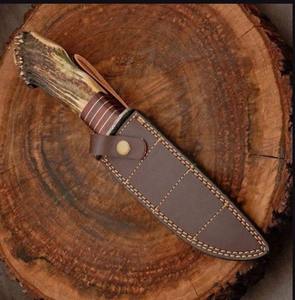 Couteau de chasse en acier Damas fait à la main, couteau à lame fixe pour le camping et le bushcraft avec étui en cuir fin, couteaux en acier personnalisés - Product Image 6