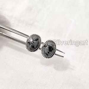 ต่างหูแบบติดหูสำหรับผู้หญิง ทำจากหินออบซิเดียนธรรมชาติ รูปทรงเกล็ดหิมะ ของขวัญคริสต์มาส เครื่องประดับทำมือ เงินแท้ 925 - Product Image 1