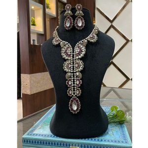 Impresionante moda de alta calidad chapado en oro Moissanite Kundan collar pendientes conjunto mujeres compromiso de boda tradicional - Product Image 1