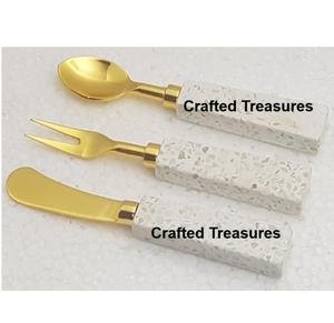 ชุดชีสสแตนเลสสุดหรูชุดชุบทองพร้อมด้ามจับหินอ่อนลายหินขัดเครื่องตัดเนยสำหรับงานแต่งงานงานวันเกิด - Product Image 1