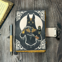 Cuaderno de hechizos Wiccan hecho a mano con estampado de cuero de gato egipcio, Grimoire, Diario de mago, Regalo vintage para él, Cuaderno de brujería