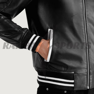 Gran oferta, abrigo de bombardero de calidad superior personalizado para hombre, chaqueta universitaria de cuero de seda de lana, chaqueta de béisbol universitaria de tendencia con soporte - Product Image 4