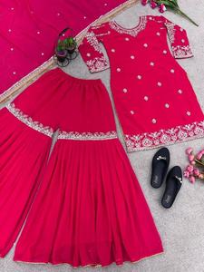 100% tela de gasa de alta calidad India mujeres sharara traje tipo Sharara Precio de colección mujeres tarifa al por mayor listo - Product Image 4